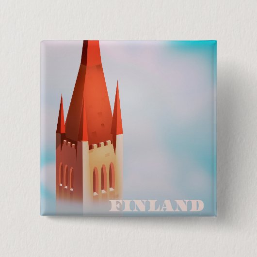 Finland kerk reisposter vierkante button 5,1 cm (Voorkant)