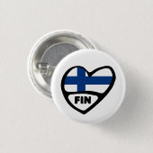 Finland Landcode Vlag Hart Pin Badge, FIN Ronde Button 3,2 Cm (Voorkant /achterkant)