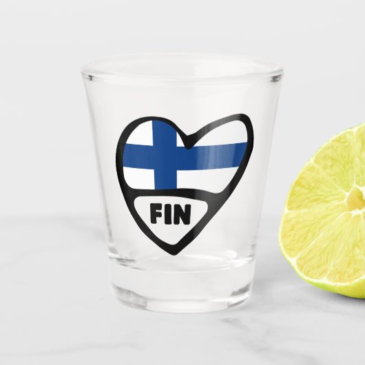 Finland Landcode vlaggenhart, FIN Shot Glas (Voorkant)