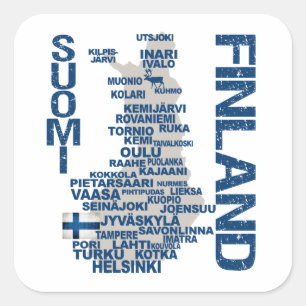 FINLAND MAP-stickers Vierkante Sticker