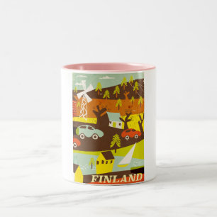 Finland mid century modern reisposter tweekleurige koffiemok