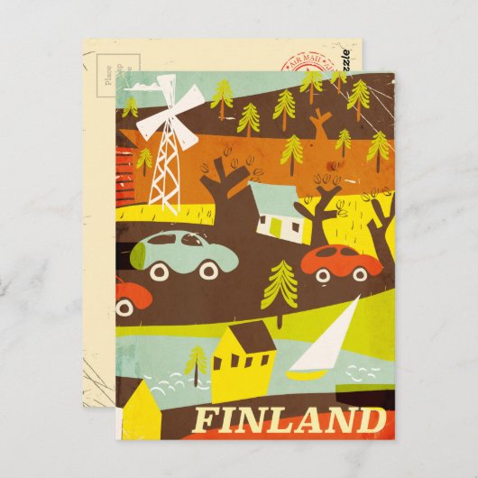 Finland, midden eeuw, modern reisposter briefkaart (Voorkant / Achterkant)