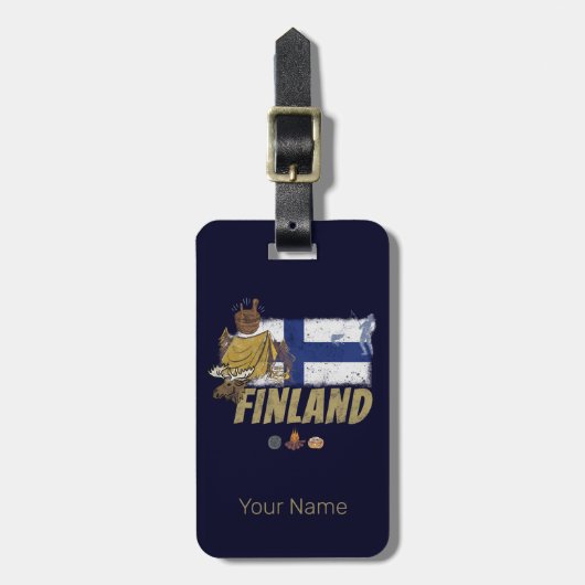 Finland Moose  Vlaggetent Retro Souvenir Bagagelabel (Voorkant verticaal)