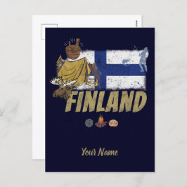 Finland Moose Vlaggetent Retro Souvenir Feestdagenkaart