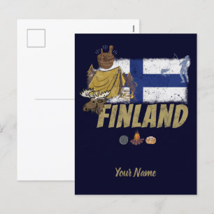Finland Moose  Vlaggetent Retro Souvenir Feestdagenkaart