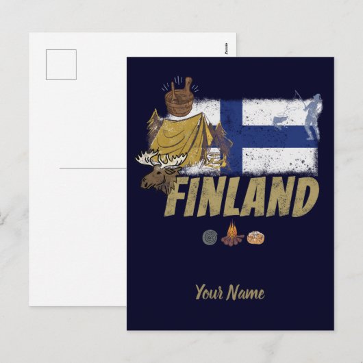 Finland Moose  Vlaggetent Retro Souvenir Feestdagenkaart (Voorkant / Achterkant)