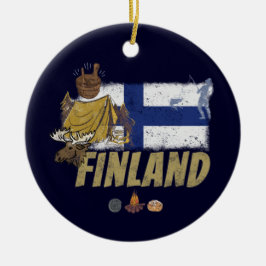 Finland Moose Vlaggetent Retro Souvenir Keramisch Ornament