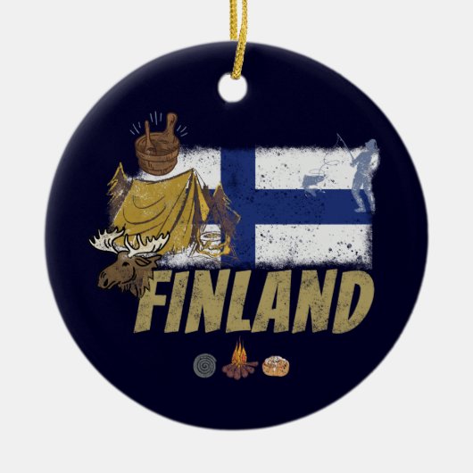 Finland Moose  Vlaggetent Retro Souvenir Keramisch Ornament (Voorkant)