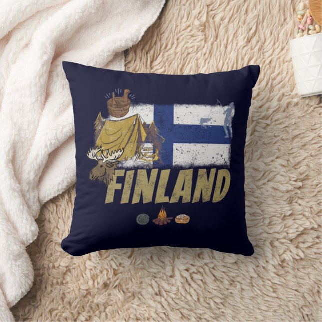 Finland Moose  Vlaggetent Retro Souvenir Kussen (Deken)