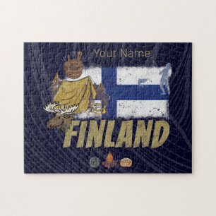 Finland Moose Vlaggetent Retro Souvenir Legpuzzel