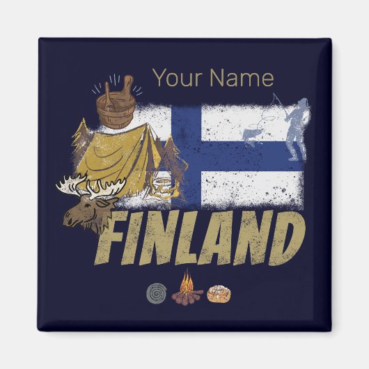 Finland Moose Vlaggetent Retro Souvenir Magneet (Voorkant)