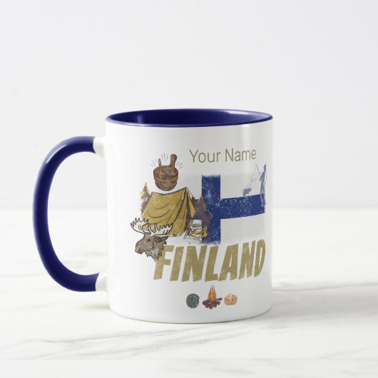 Finland Moose  Vlaggetent Retro Souvenir Mok (Links)