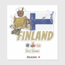 Finland Moose Vlaggetent Retro Souvenir Sticker