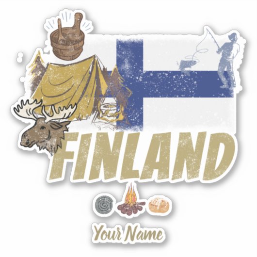 Finland Moose  Vlaggetent Retro Souvenir Sticker (Voorkant)