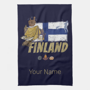 Finland Moose Vlaggetent Retro Souvenir Theedoek