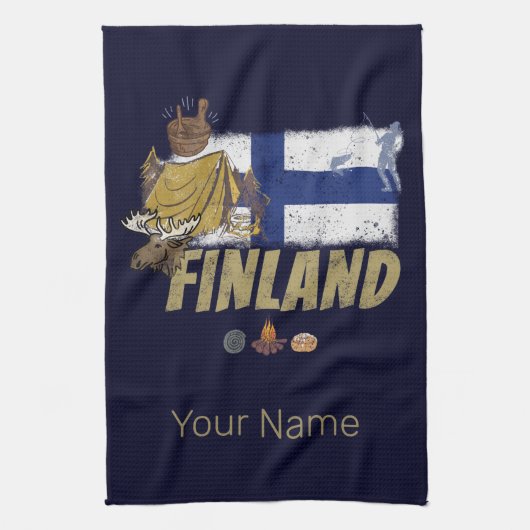 Finland Moose  Vlaggetent Retro Souvenir Theedoek (Verticaal)