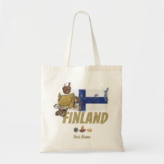 Finland Moose  Vlaggetent Retro Souvenir Tote Bag (Voorkant)