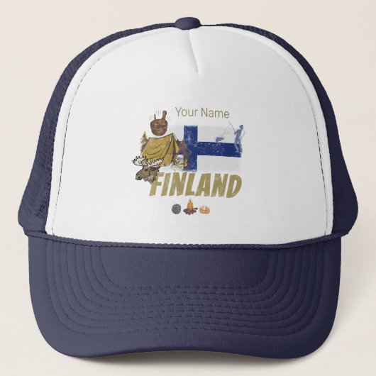 Finland Moose  Vlaggetent Retro Souvenir Trucker Pet (Voorkant)