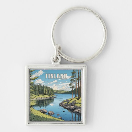 Finland Natuur Illustratie Sleutelhanger (Voorkant)