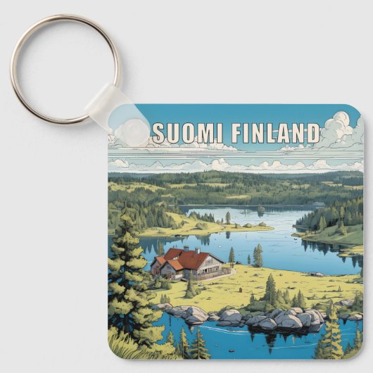 Finland Natuur Illustratie Sleutelhanger (Voorkant)