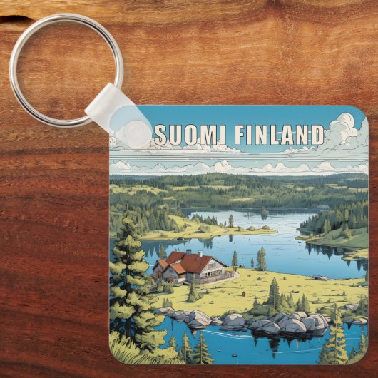 Finland Natuur Illustratie Sleutelhanger (Voorkant)