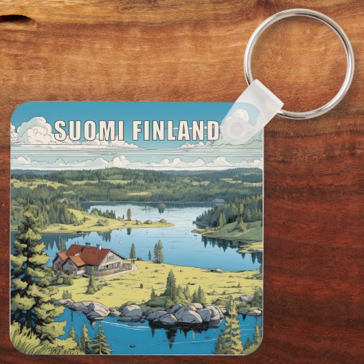 Finland Natuur Illustratie Sleutelhanger (Achterkant)