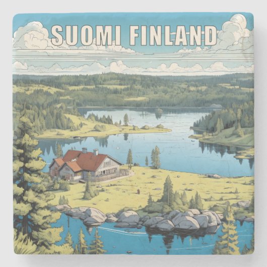 Finland Natuur Illustratie Stenen Onderzetter (Voorkant)