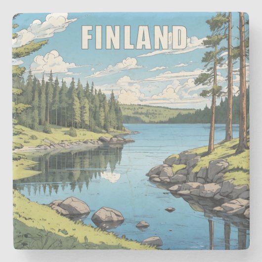 Finland Natuur Illustratie Stenen Onderzetter (Voorkant)
