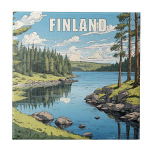 Finland Natuur Illustratie Tegeltje