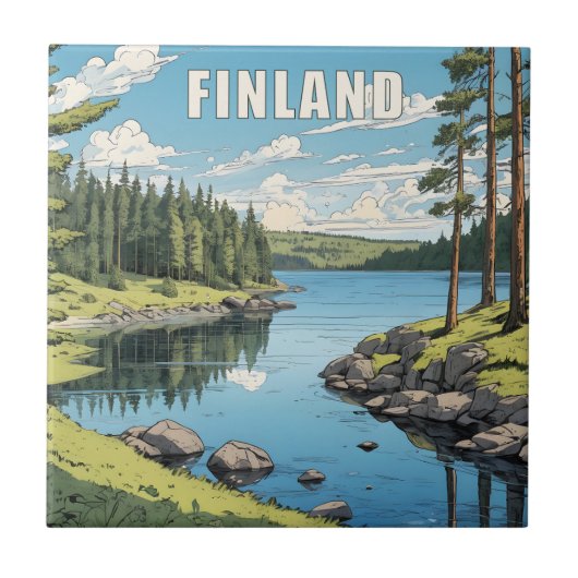 Finland Natuur Illustratie Tegeltje (Voorkant)