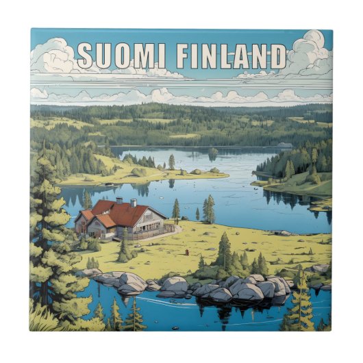 Finland Natuur Illustratie Tegeltje (Voorkant)