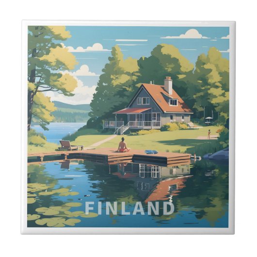 Finland Natuur Illustratie Tegeltje (Voorkant)