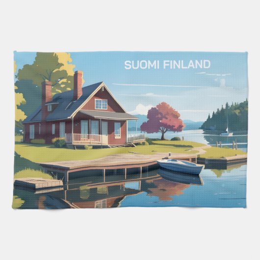 Finland Natuur Illustratie Theedoek (Horizontaal)