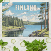 Finland Natuur Illustratie Theedoek (Gevouwen)