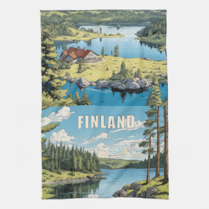 Finland Natuur Illustratie Theedoek