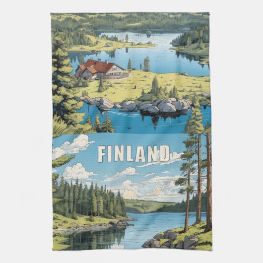 Finland Natuur Illustratie Theedoek (Verticaal)