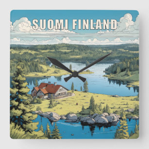 Finland Natuur Illustratie Vierkante Klok