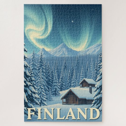 Finland Noorderlicht Winter Kabine Legpuzzel (Verticaal)