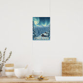 Finland Noorderlicht Winterhuis Posterprint Poster (Keuken)