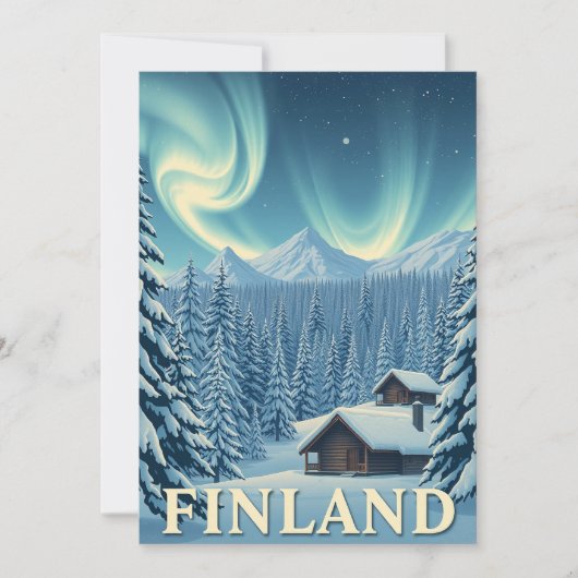Finland Northern Lights Winter Cabin Flat Card Feestdagenkaart (Voorkant)