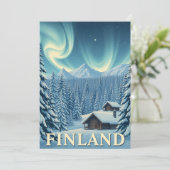 Finland Northern Lights Winter Cabin Flat Card Feestdagenkaart (Staand voorkant)