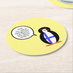 Finland Praten Ms. Penguin Gepersonaliseerd Ronde Kartonnen Onderzetter