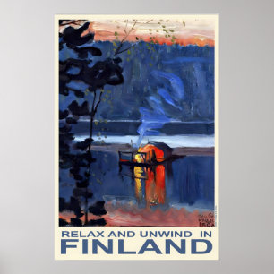 Finland Reisposter Noordelijke Meren Zonsondergang Poster