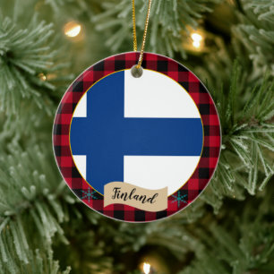 Finland, rode buffelpleister en Finse vlag Keramisch Ornament