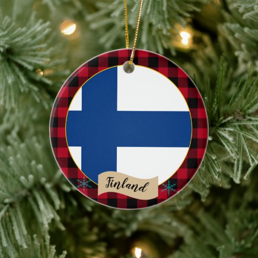 Finland, rode buffelpleister en Finse vlag Keramisch Ornament (Boom)