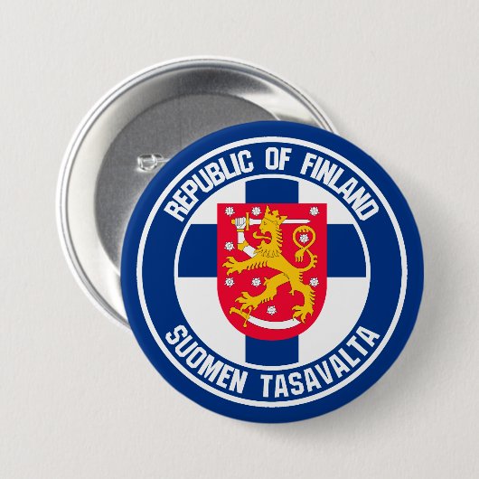 Finland Round Emblem Ronde Button 7,6 Cm (Voorkant /achterkant)