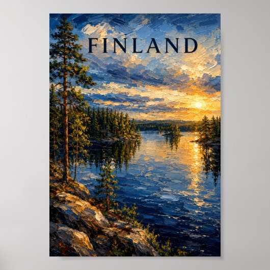 Finland: Serene Sunset Lake Art Souvenir Poster (Voorkant)