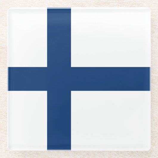 Finland Vlag Glazen Onderzetter (Voorkant)