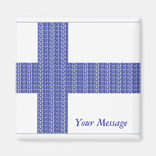 Finland vlag Noords Blauw op witte "Sisu" Magnet