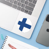 Finland Vlag Ronde Sticker (Laptop met iPhone)